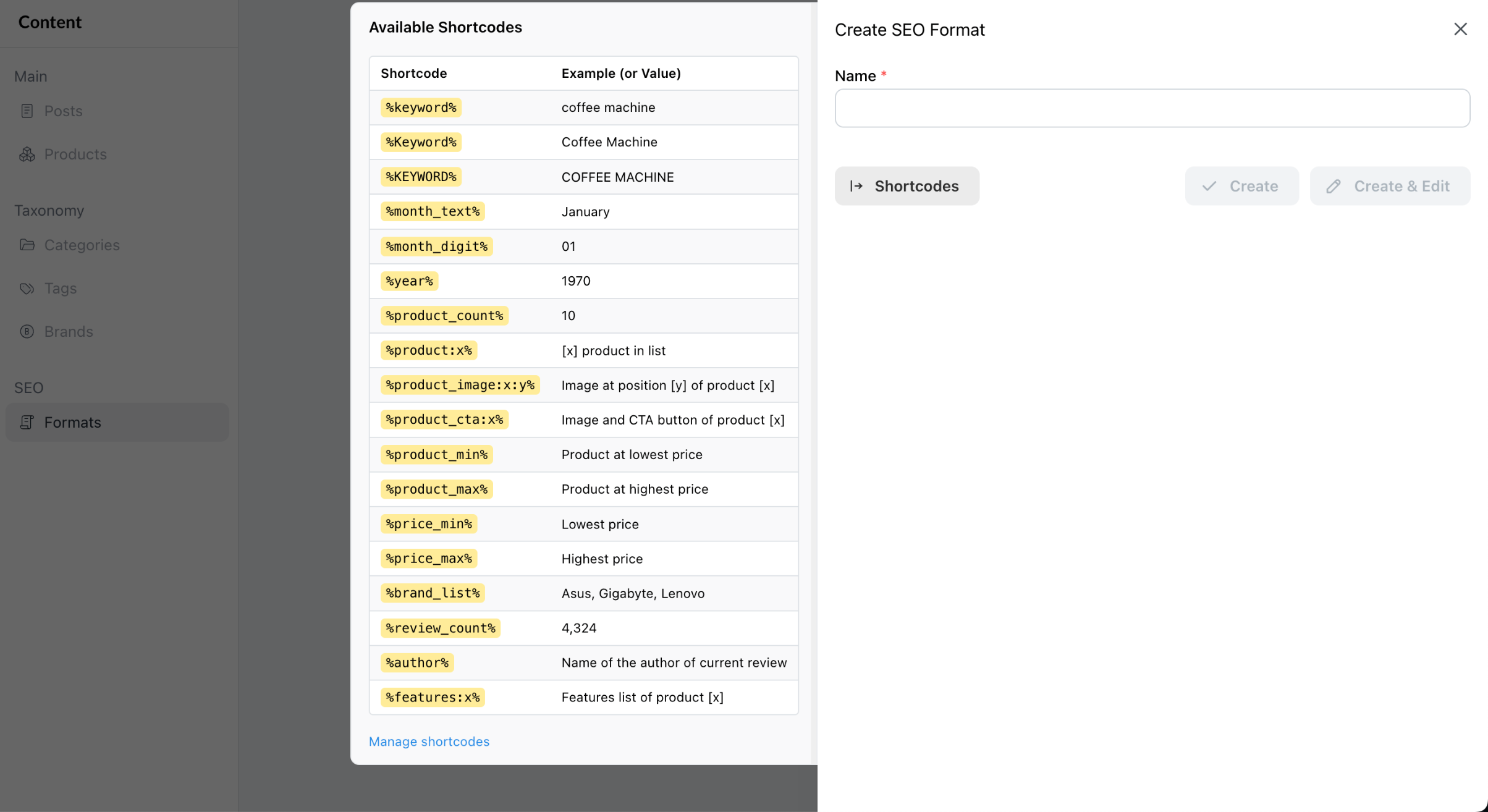 Manage shortcodes