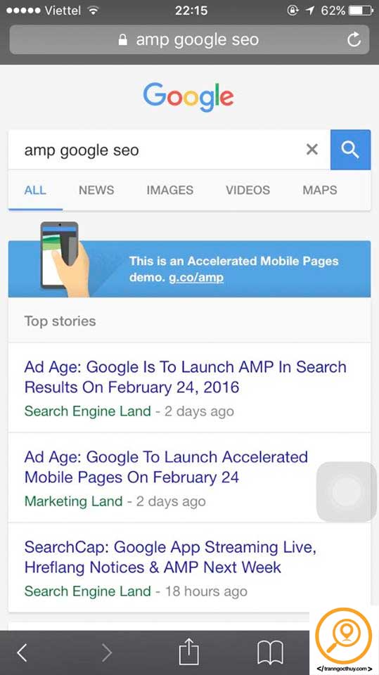 AMP hoạt động trong Google