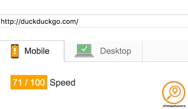 Tốc độ tải trang của Duckduckgo